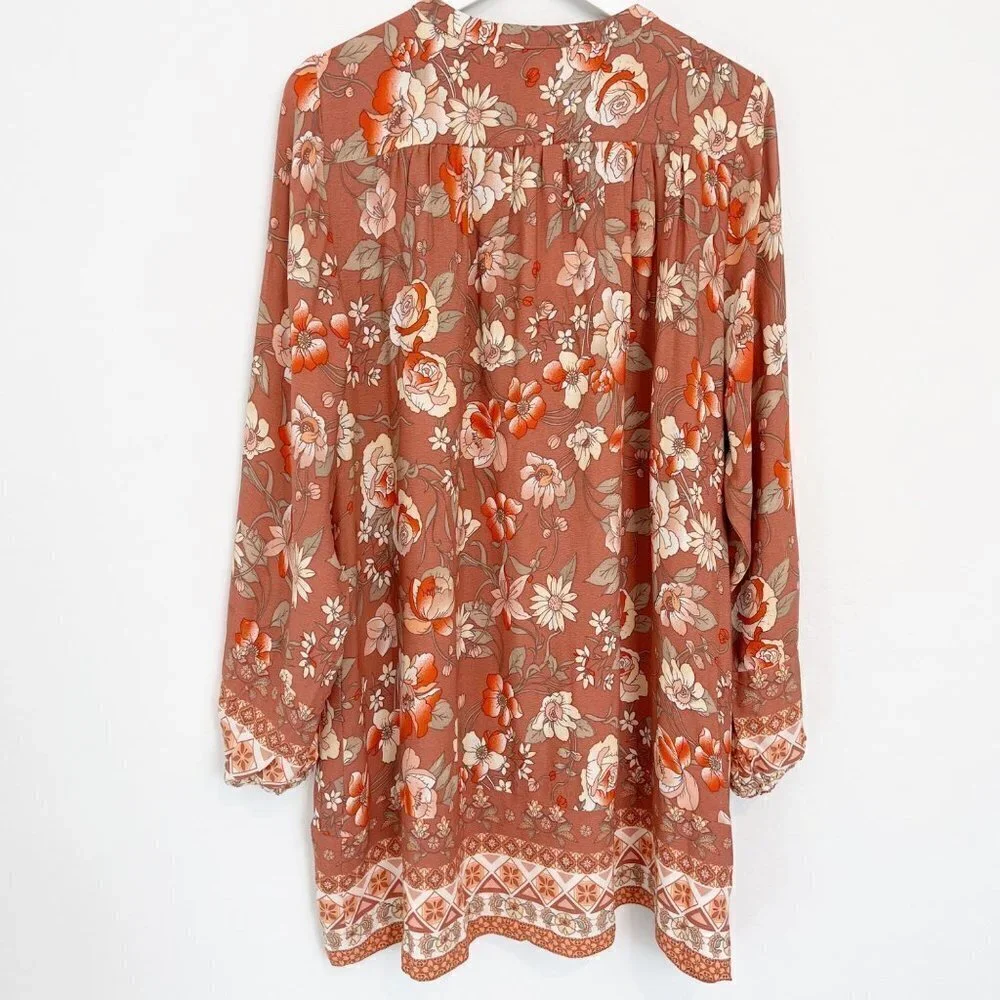 City Chic Top Size 12 Desert Sand Floral Oversized Tunic Blouse Shirt Loose Boho